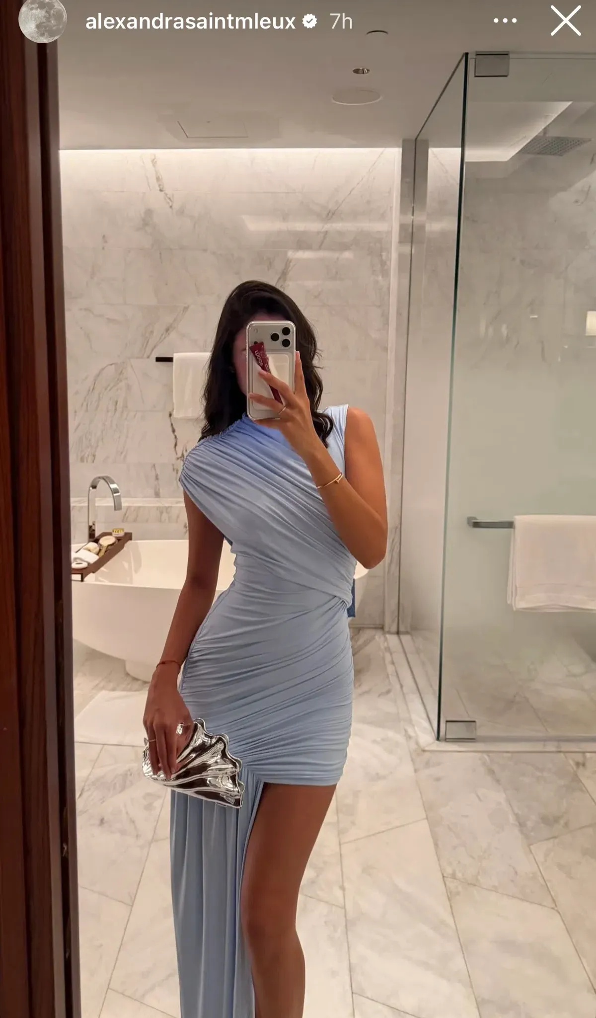 DE LA VALI RAVENNA DRAPED JERSEY MINI DRESS IN SKY BLUE AU 8 - Image 1