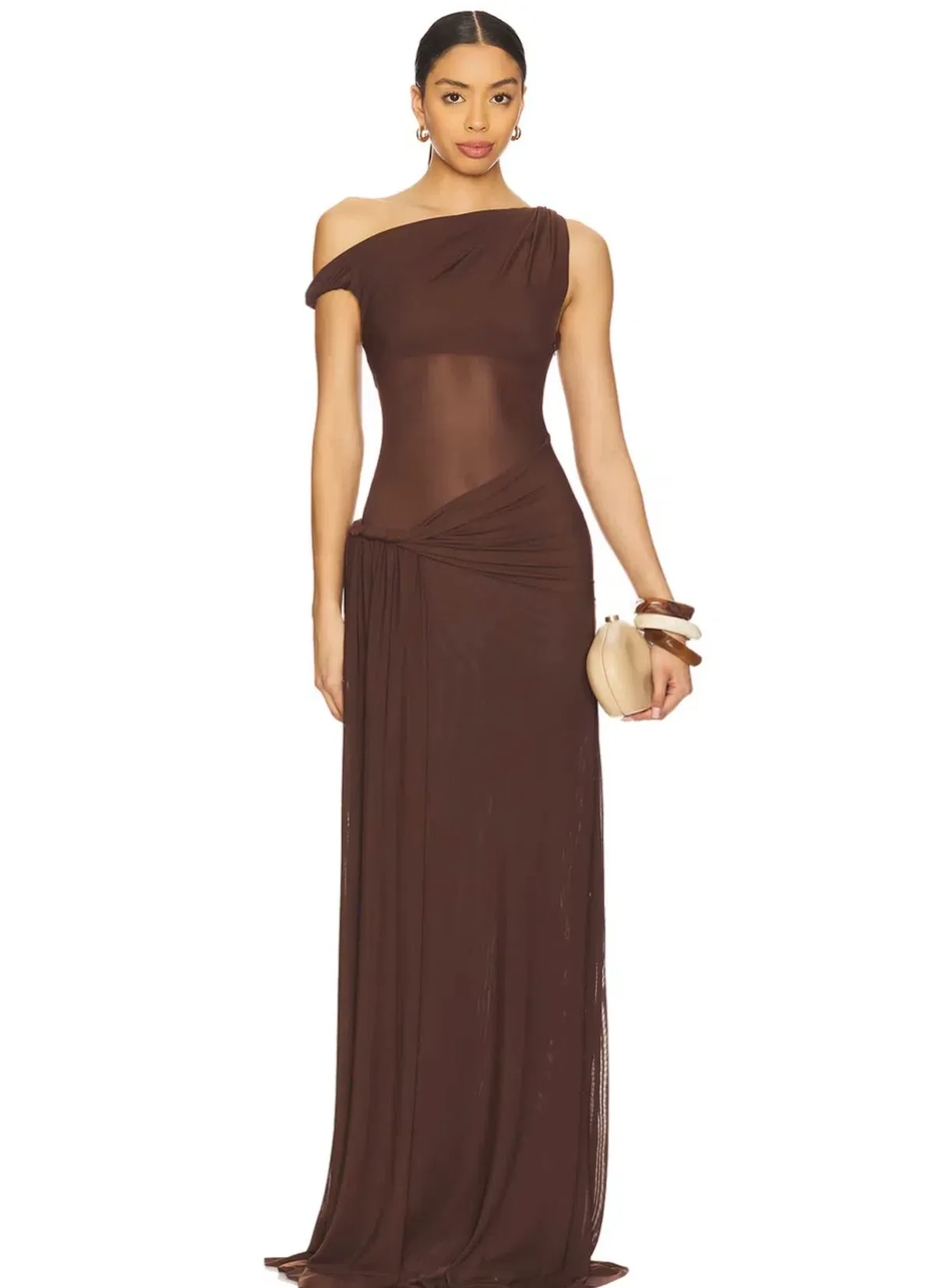 Misha Collection Sisal Mesh Maxi Dress Espresso Size 6/XS - Image 1