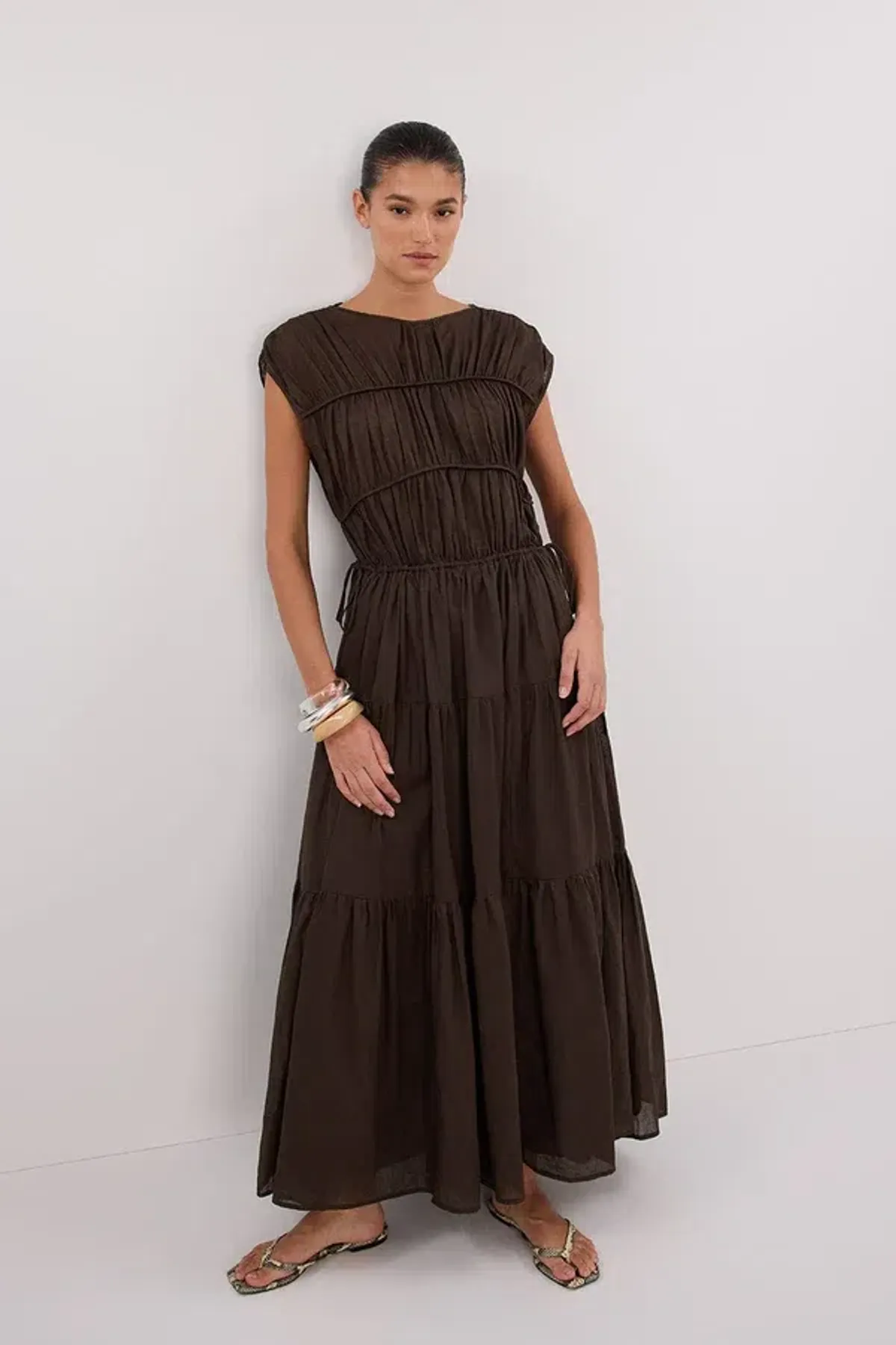 Dissh FLYNN BITTER CHOC LINEN BLEND MIDI DRESS - 10 - Image 6