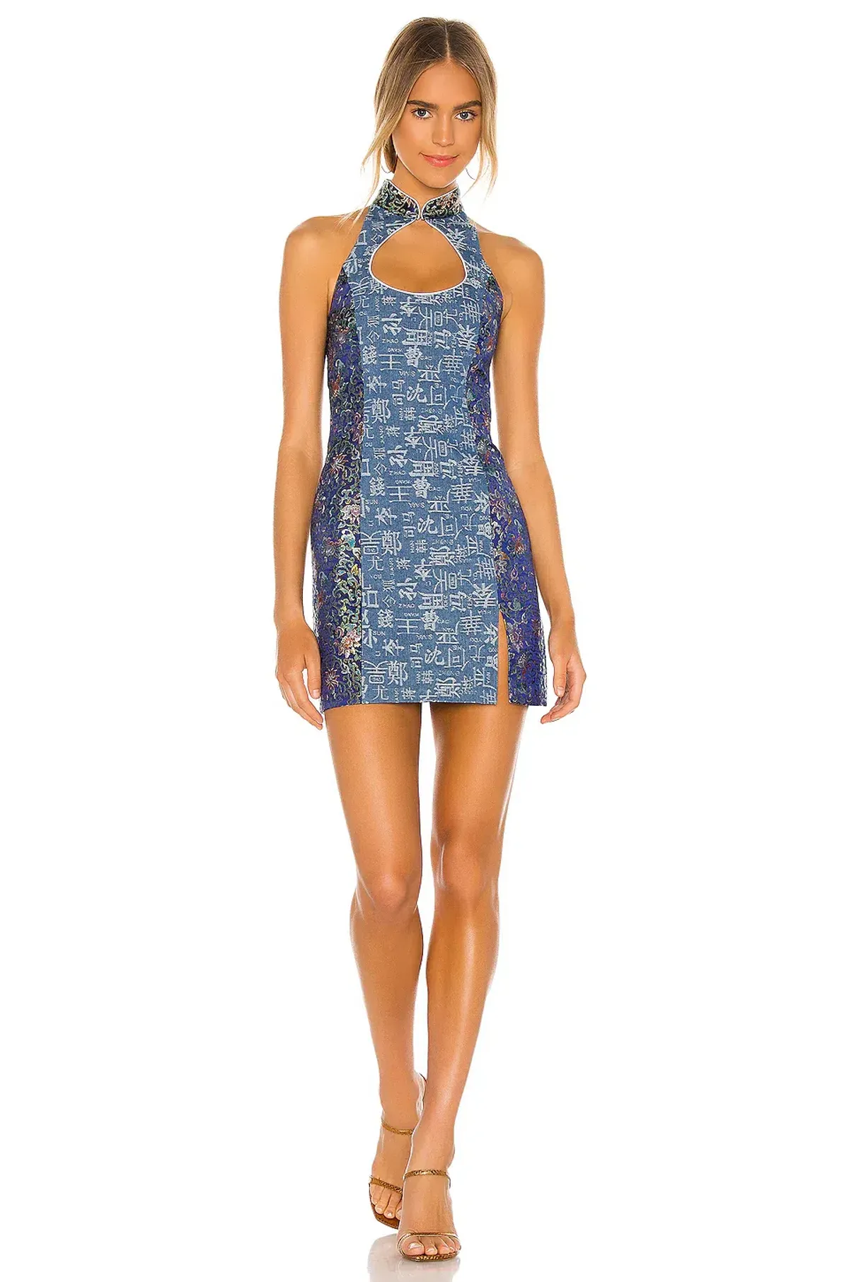 Kim Shui Denim Mini Combo Qi Pao Dress - Image 1