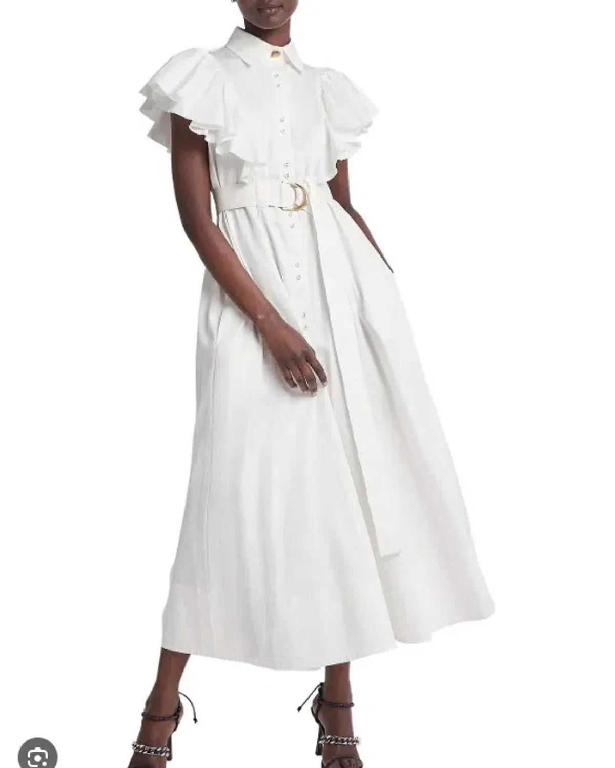 Aje Kindred Frill Sleeve Midi Dress Ivory White Size 16 - Image 1