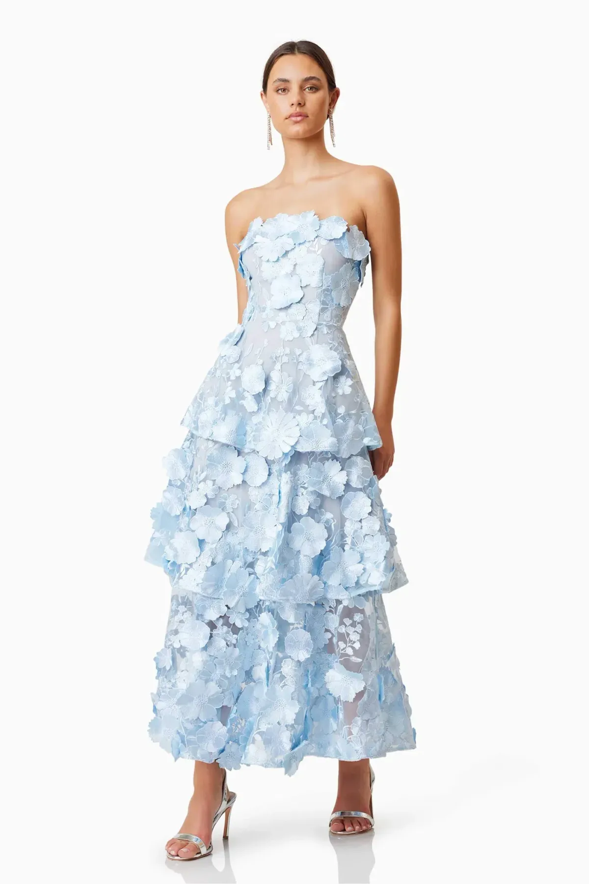 Elliatt Selene Maxi Tiered 3D Dress Blue Size AU 8 - Image 3