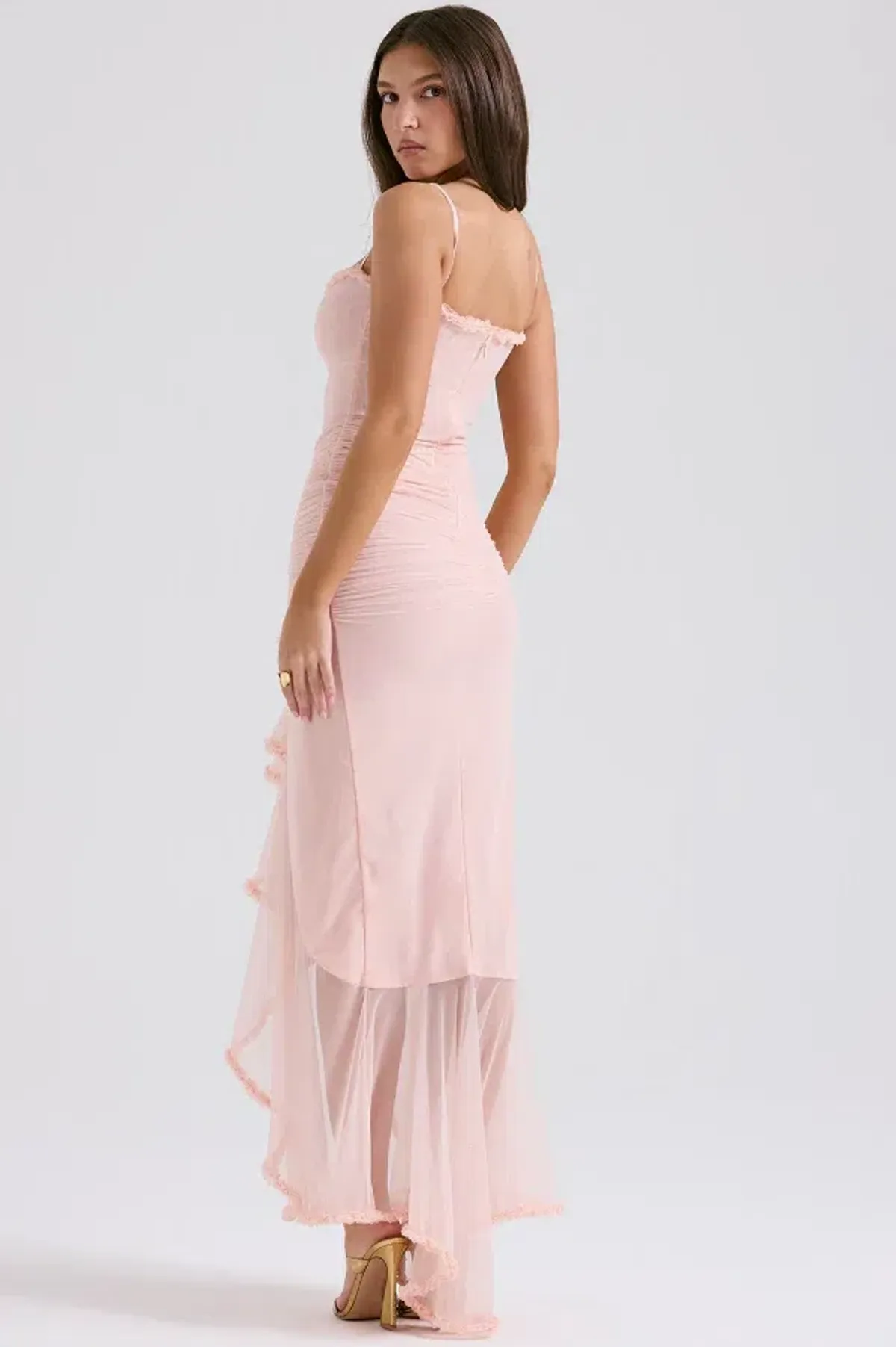 HOUSE OF CB Gabriella Soft Peach Ruffled Front Gown Size L+/AUS 14 - Image 2