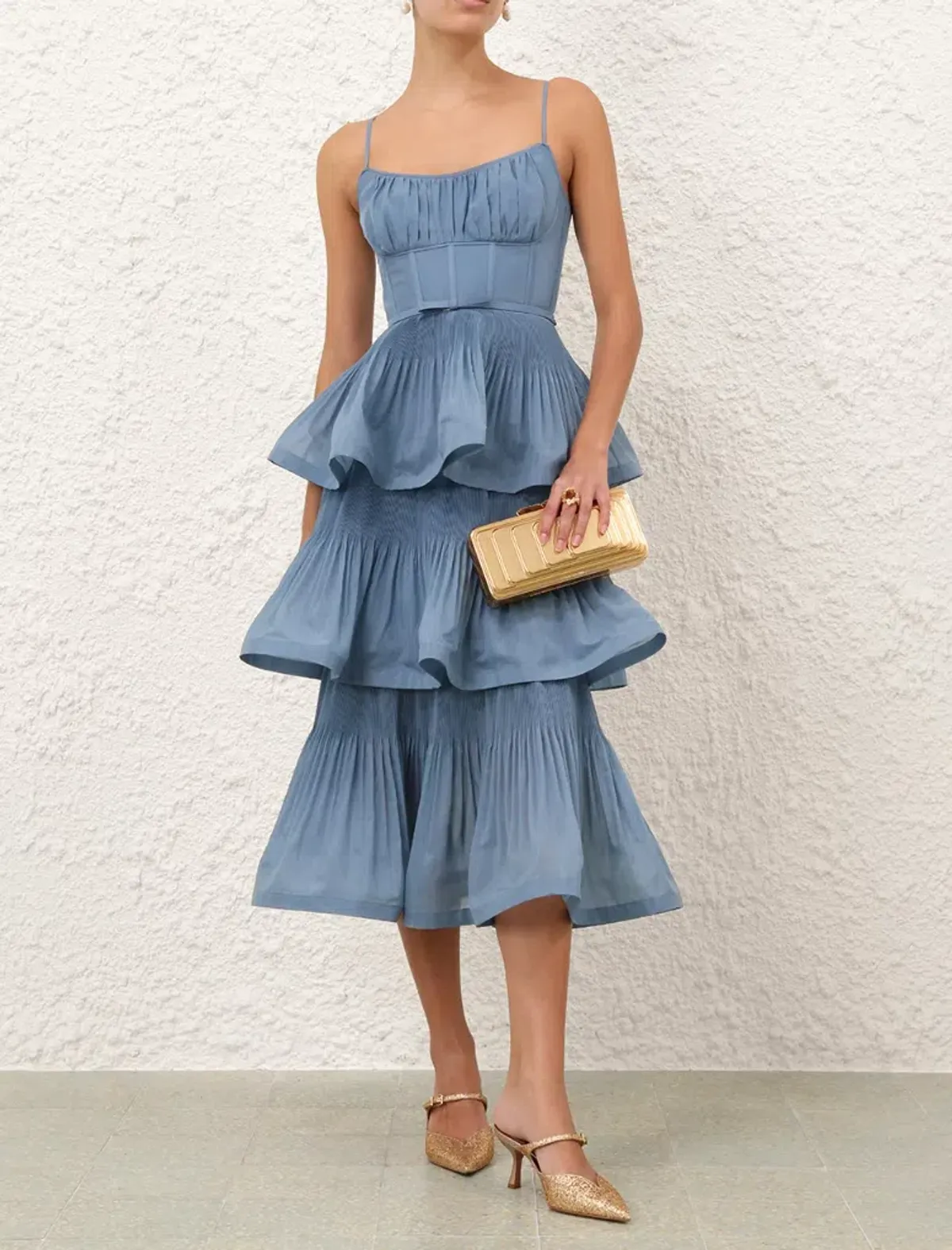 Zimmermann Pleated Tiered Midi Dress Size 1/AU 10 - Image 2
