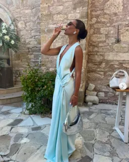 Misha Collection The Harlow Satin Maxi Dress Ice Blue Size XS / 6 AU for rent on The Volte - image 1