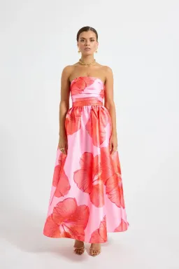 Pasduchas Kalani Strapless Midi Dress Raspberry Size AU 8 for rent on The Volte - image 1