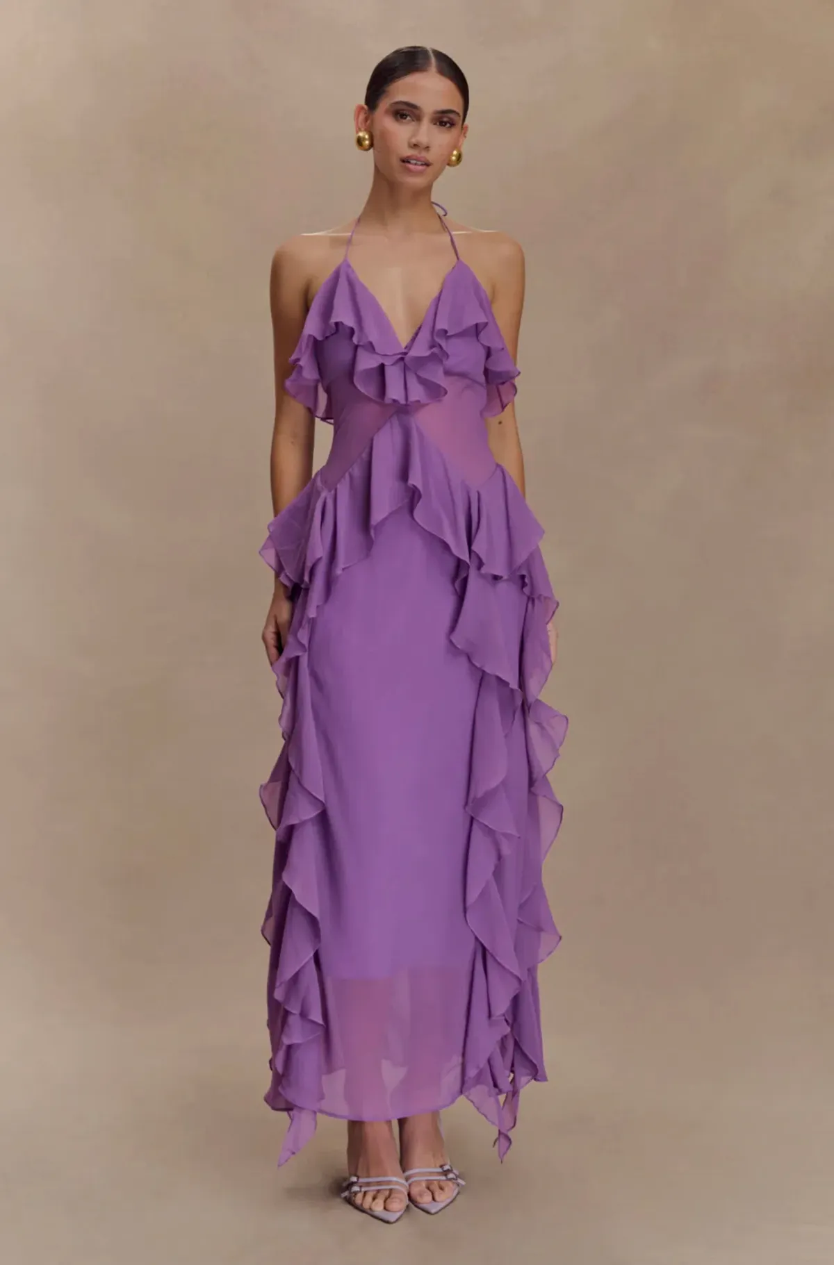 MESHKI -Aleyna chiffon ruffle midi dress - Image 1