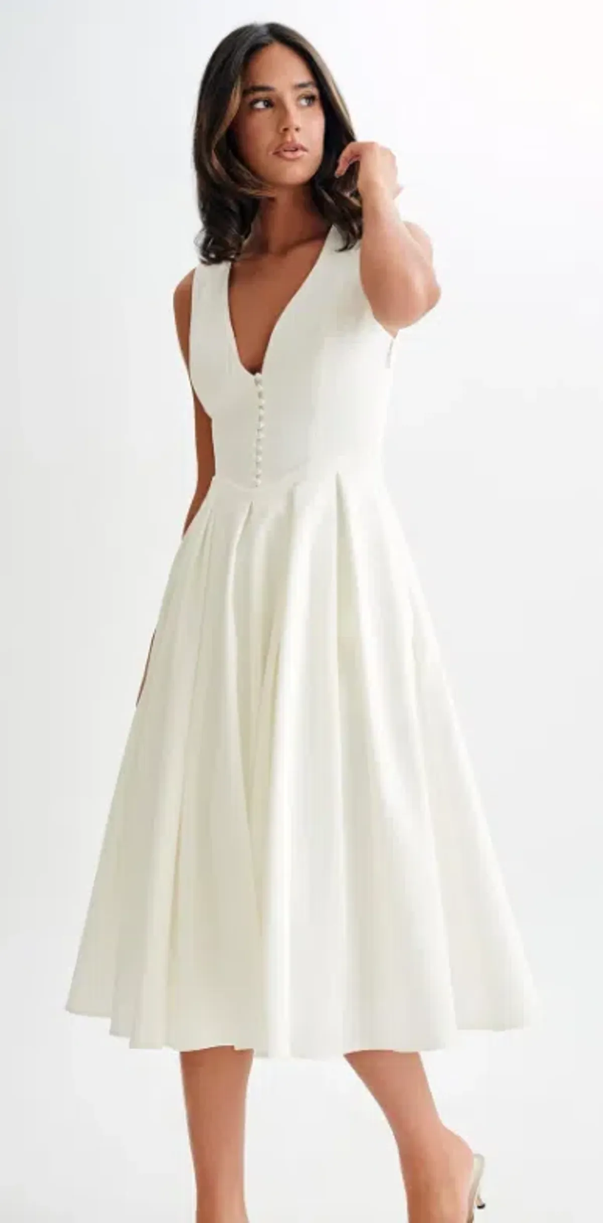 MESHKI Keely Cotton Sleeveless Midi White Size Small - Image 3