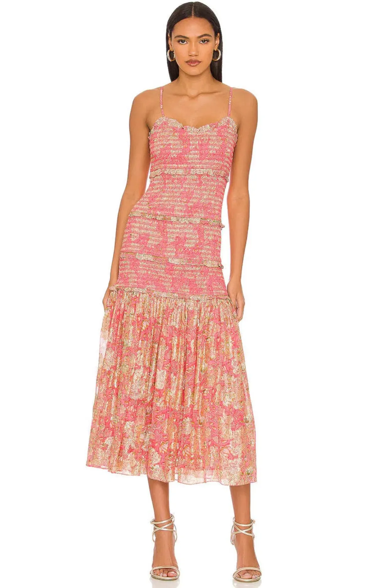 HEMANT & NANDITA ROOP MIDI DRESS IN CORAL SIZE 6 - Image 1