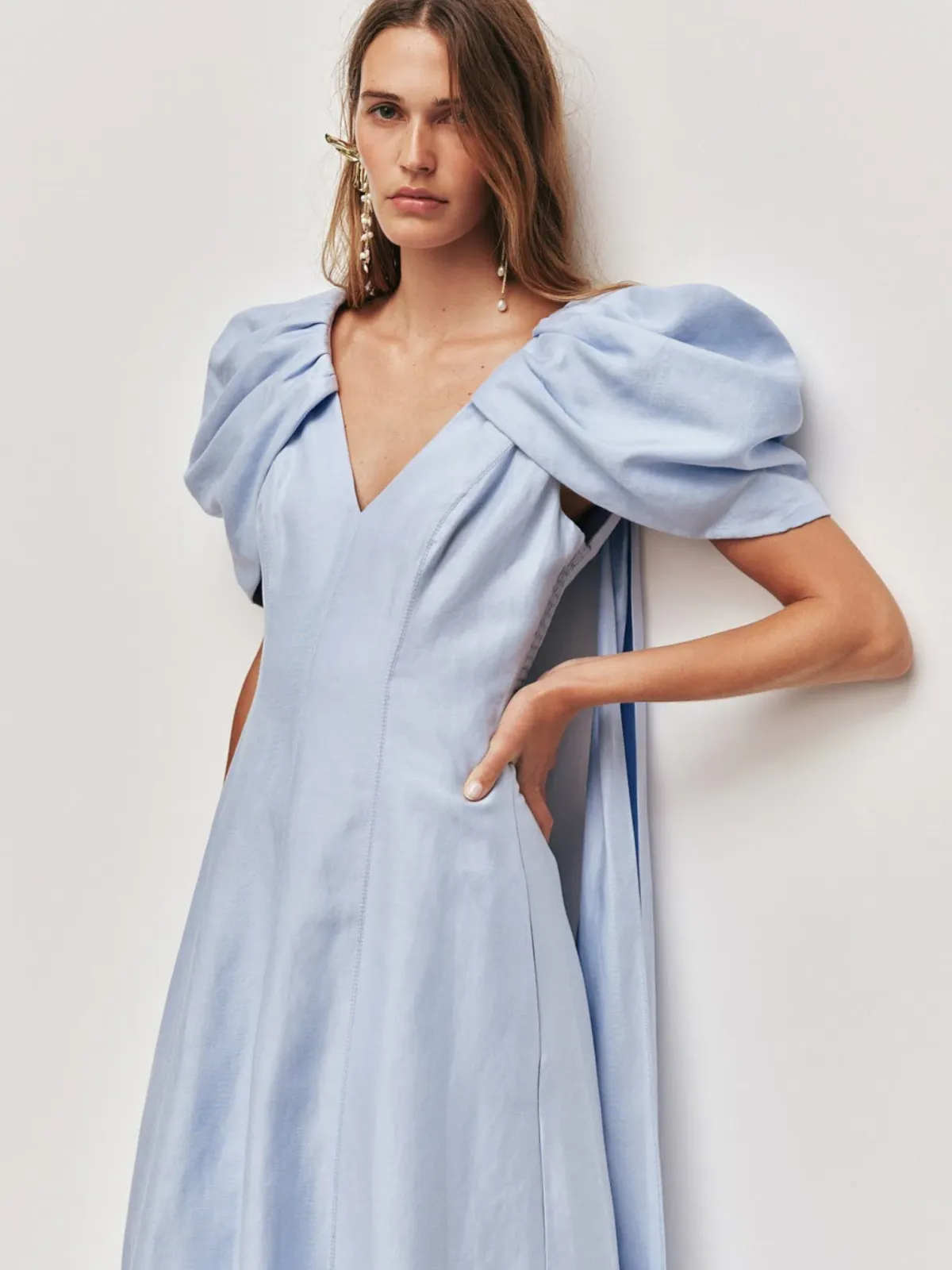 Aje Bisou Midi Dress Size AU 14 Pale Blue Puff Sleeve Gown - Image 5