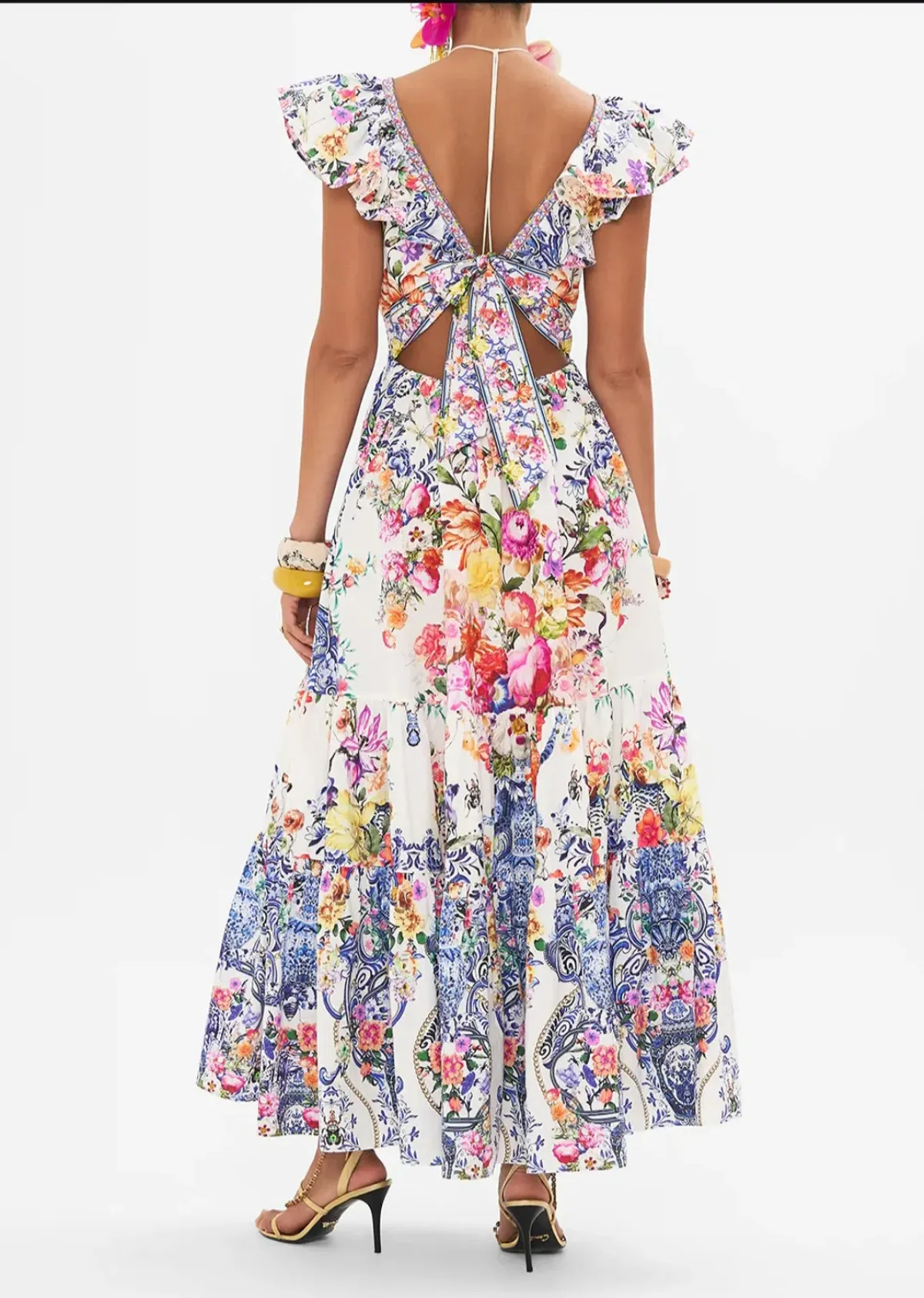 Camilla Tiered Dress with Neck Frill in Dutch Is Life Print Size XL AU 16 - Image 2