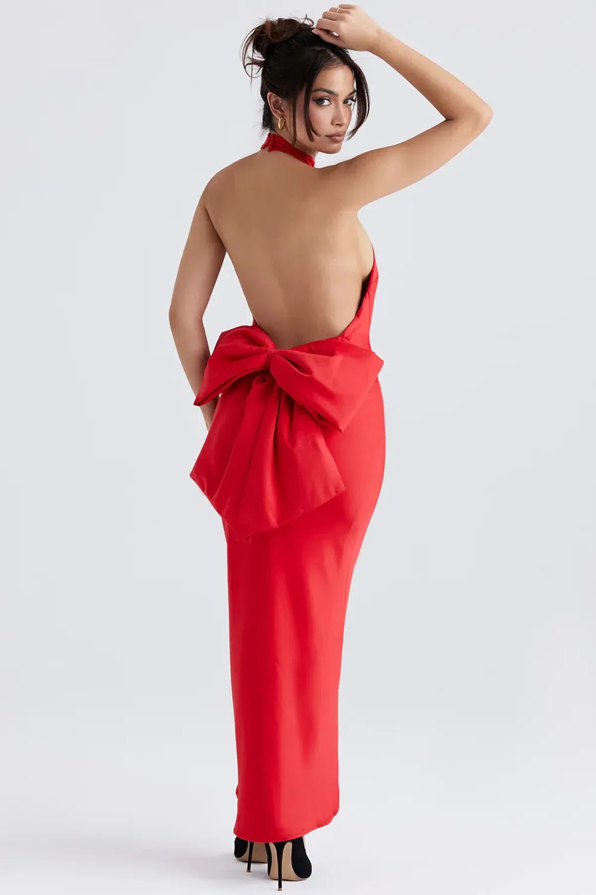 HOUSE OF CB Ilaria Red Bow Halter Dress Size XS - Image 1