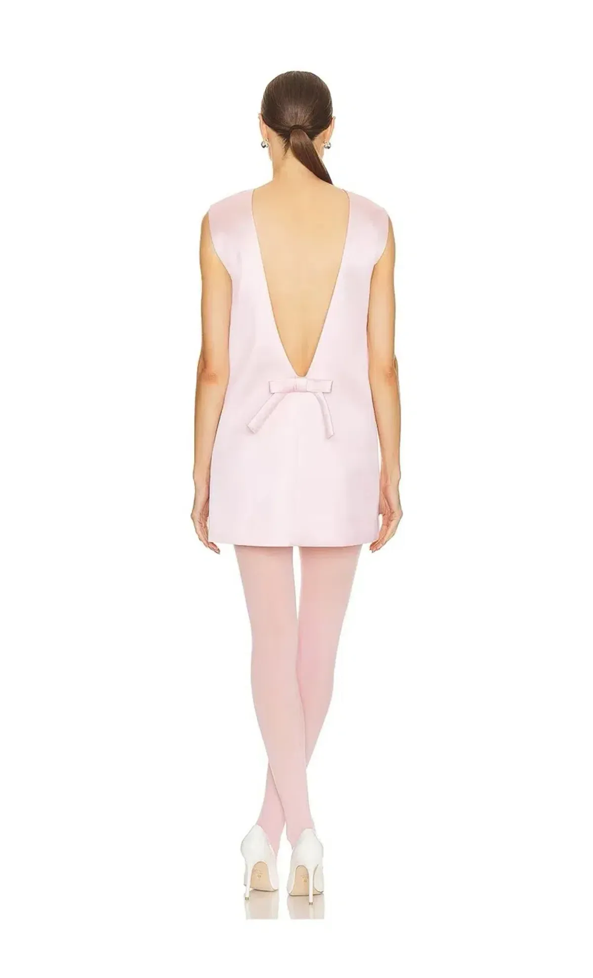 Helsa Heavy Satin Bow Backless Mini Dress Pale Pink Size S - Image 10