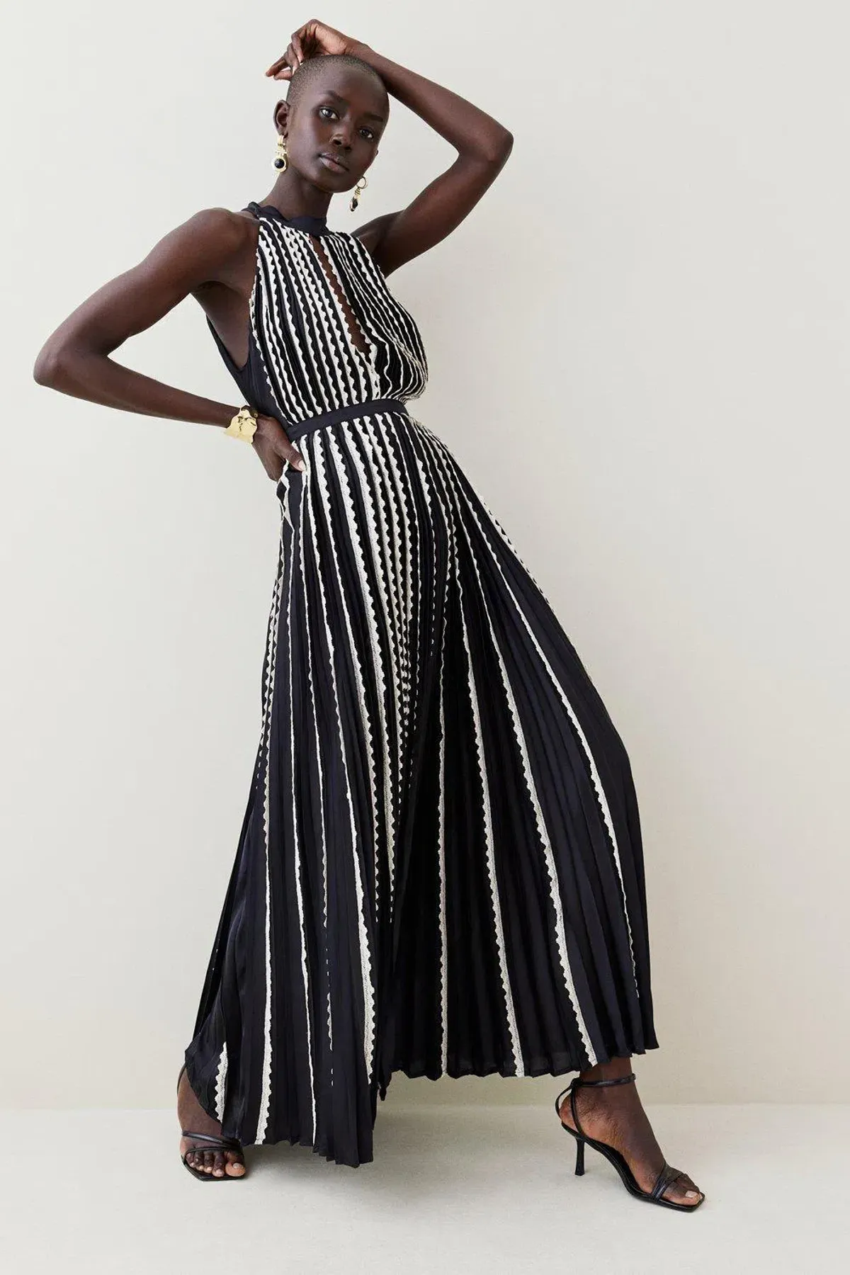 Karen Millen Pleated Lace Halter Maxi Dress Size AU 10 / M - Image 2