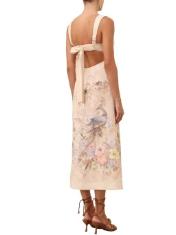 Zimmermann Illuminate Midi Dress Size 3 / AU 14 Linen Floral Print Cut Out Back Bodice Dress for rent on The Volte - image 3