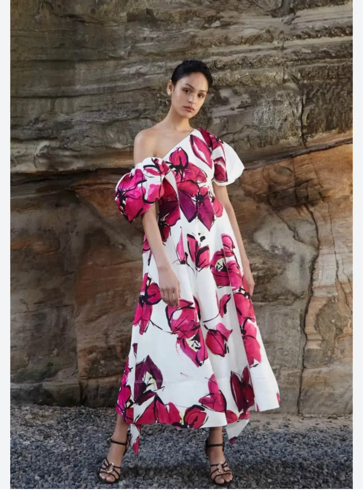 Aje Arista Tulip Falling Florals Puff Sleeve Midi Size 6 - Image 1