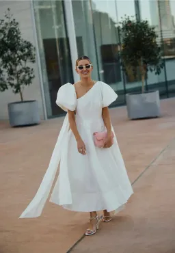 Aje Arista Tulip Puff Sleeve White Midi Size 6 for rent on The Volte - image 1