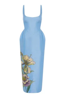 Alemais Donata Taffeta Midi Gown Sky Blue Floral Print Size AU 14 for rent on The Volte - image 4