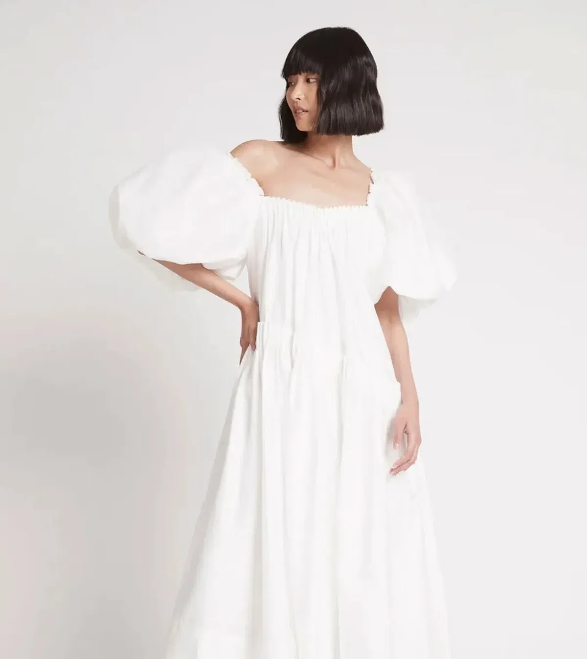 AJE Severine Smock Midi Dress in Ivory Size 8 - Image 3