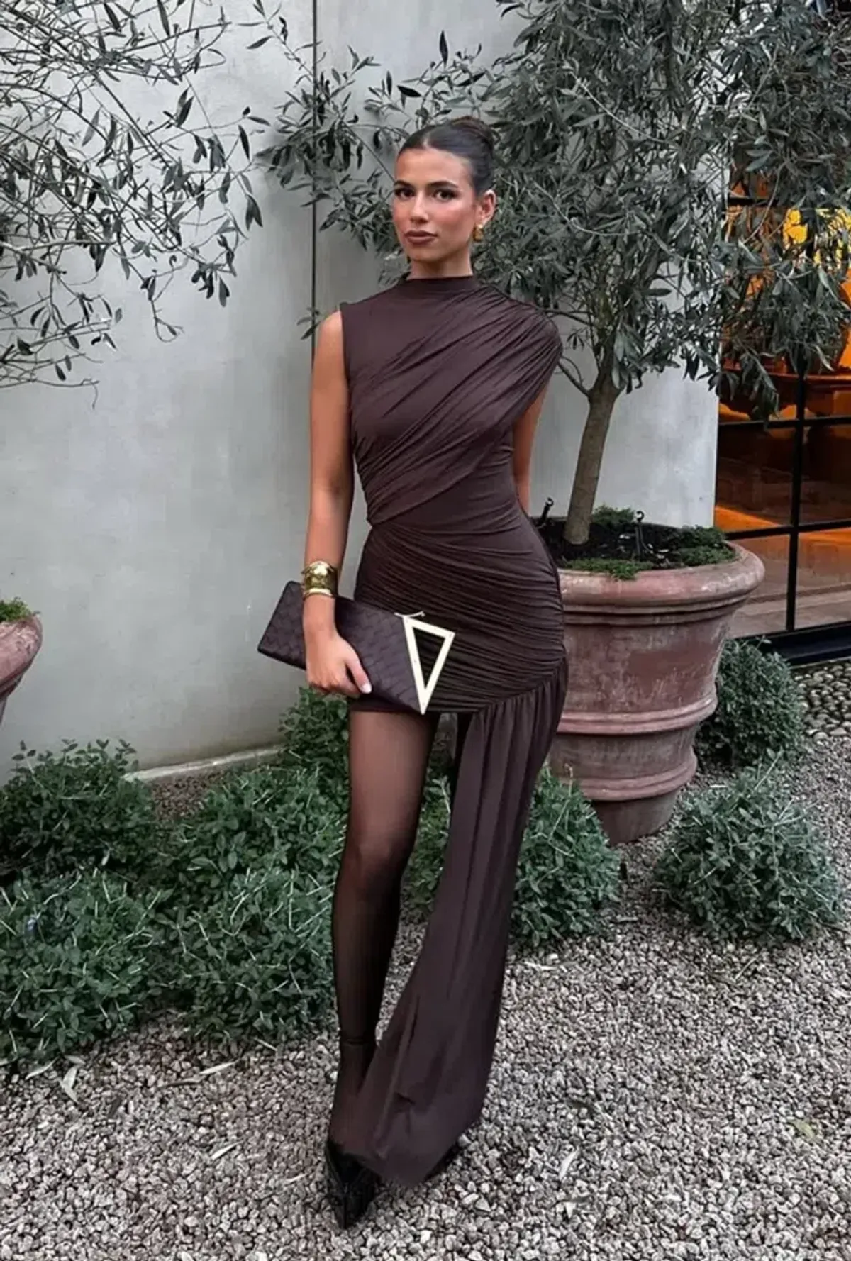 De La Vali Ravenna Mini Dress in Chocolate Brown Jersey Size XS - Image 1