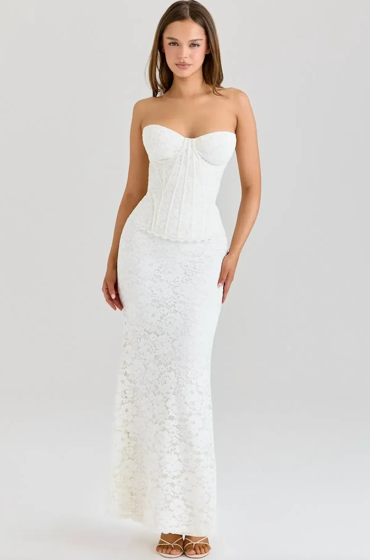 House of CB Solaine Ivory Lace Corset Maxi Dress in Size S (Regular Cup) - Image 1
