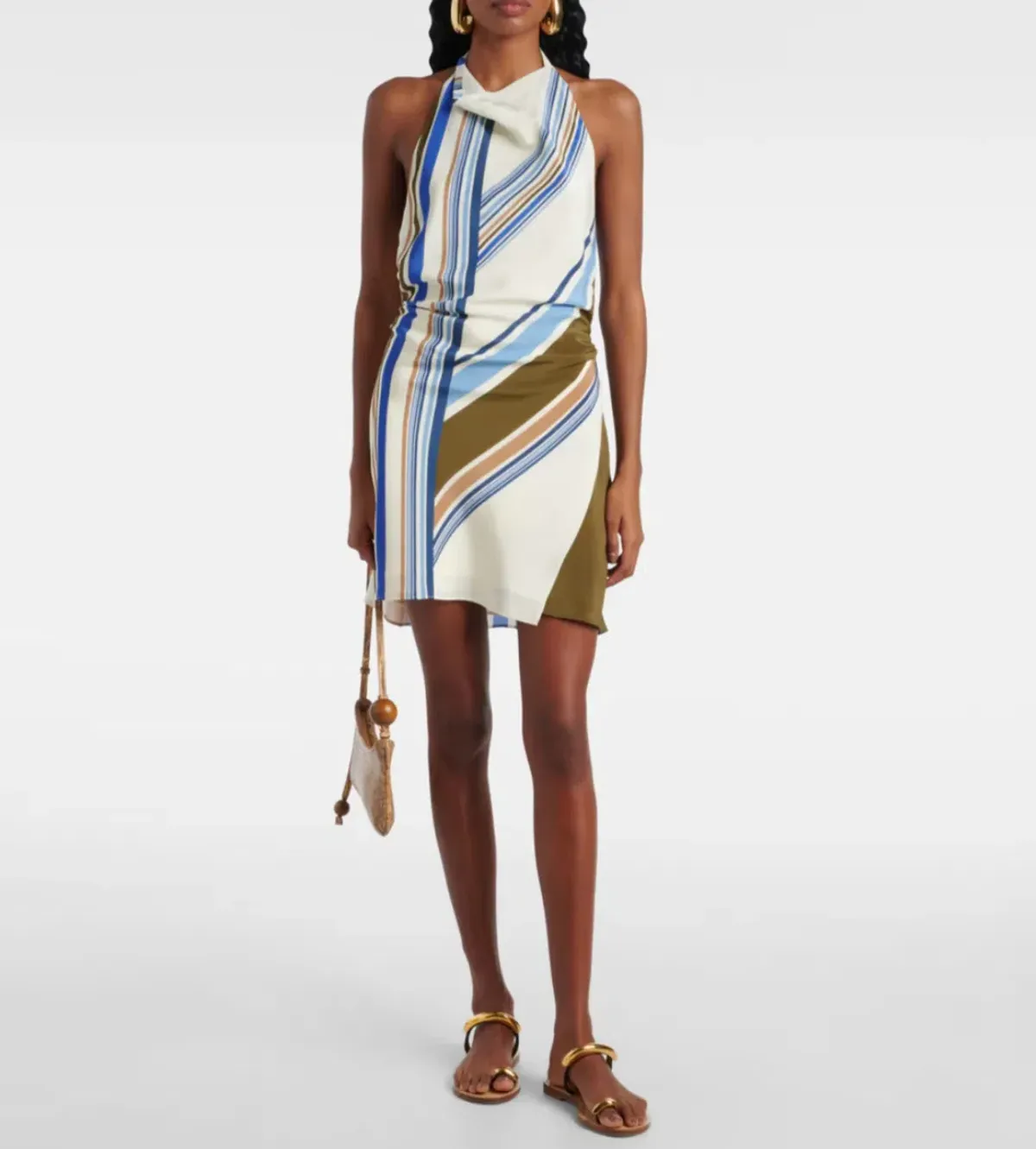 Sir The Label Thistle Halter Mini Dress in Blue Baiadera Size 1 AU 8 - Image 1