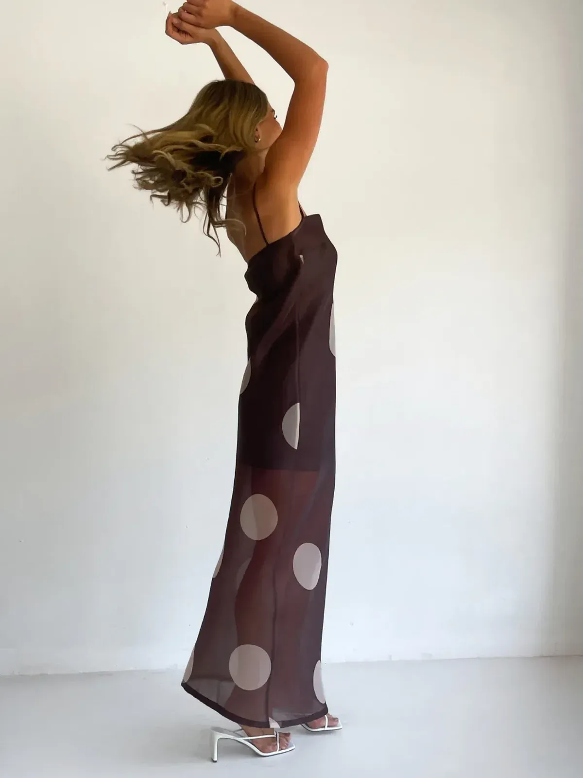 By Nicola Mila Maxi Dress size 12 Chocolate Polka Dot - Image 3