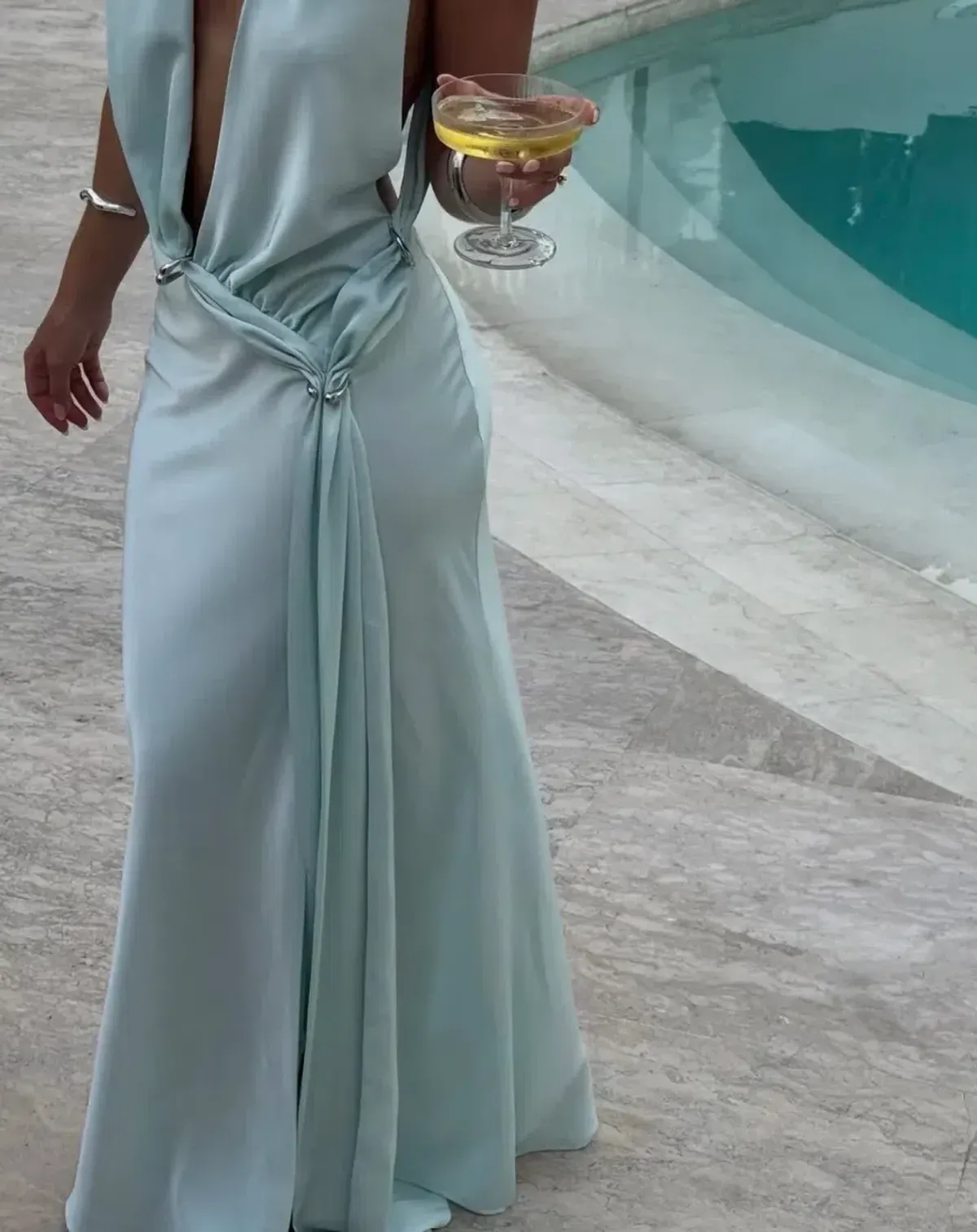 Misha Collection "The Harlow" Satin Dress - Ice Blue - Maxi Open Back Size Small S 8 (6 - 10) - Image 4