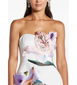 Leo Lin Rosario Appliqué Floral Bustier Mini Dress Lily Print in Snow Size 12 for rent on The Volte - image 2