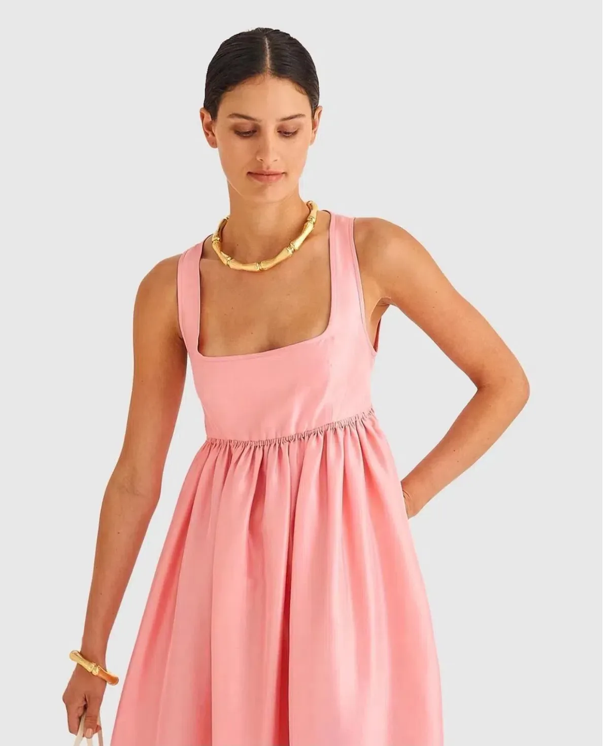 OROTON Strappy Open Back Poplin Maxi Sundress in Pink Strawberry Size 6 - Image 4
