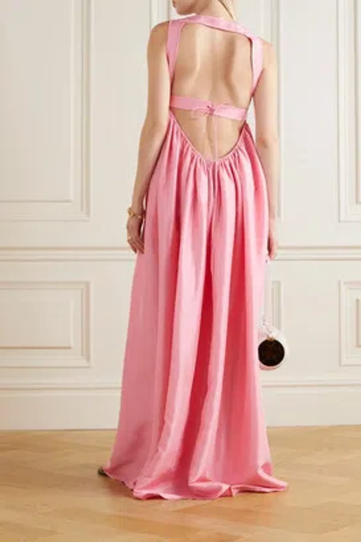 OROTON Strappy Open Back Poplin Maxi Sundress in Pink Strawberry Size 6 - Image 2