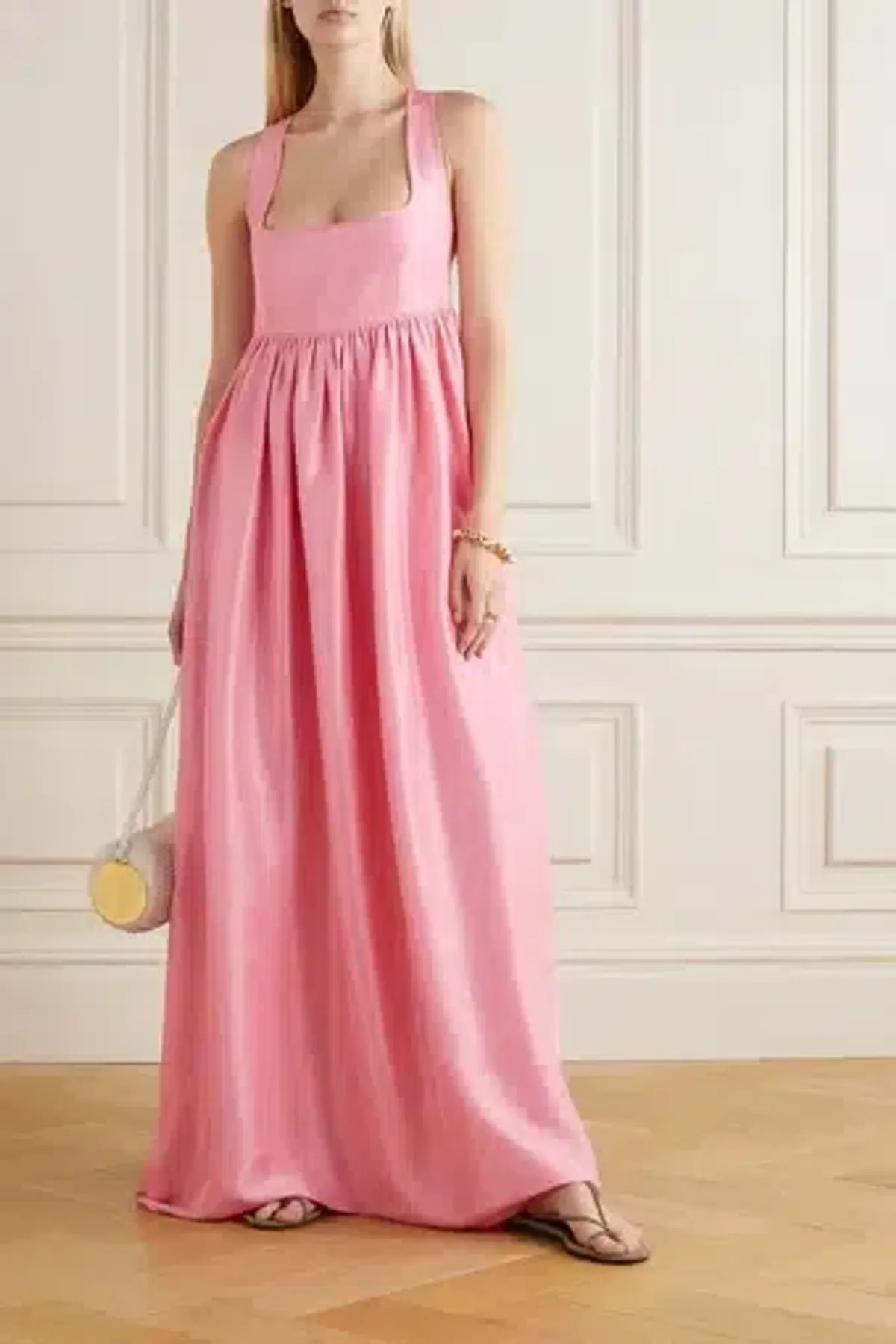 OROTON Strappy Open Back Poplin Maxi Sundress in Pink Strawberry Size 6 - Image 1