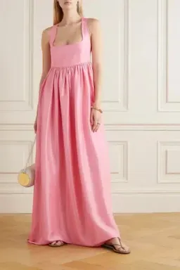 OROTON Strappy Open Back Poplin Maxi Sundress in Pink Strawberry Size 6 for rent on The Volte - image 1