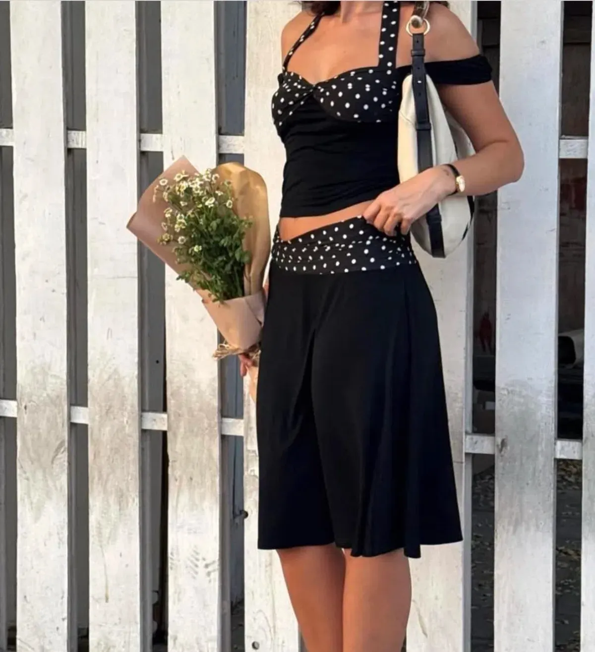 Don’t Go Naked Polka Dot Halter Set Black One Size - Image 2