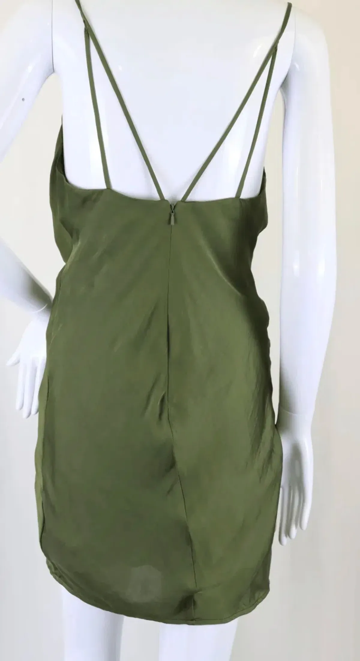 Bardot: Olive Satin Cowl Neck Slip Dress (Size 8) - Image 2