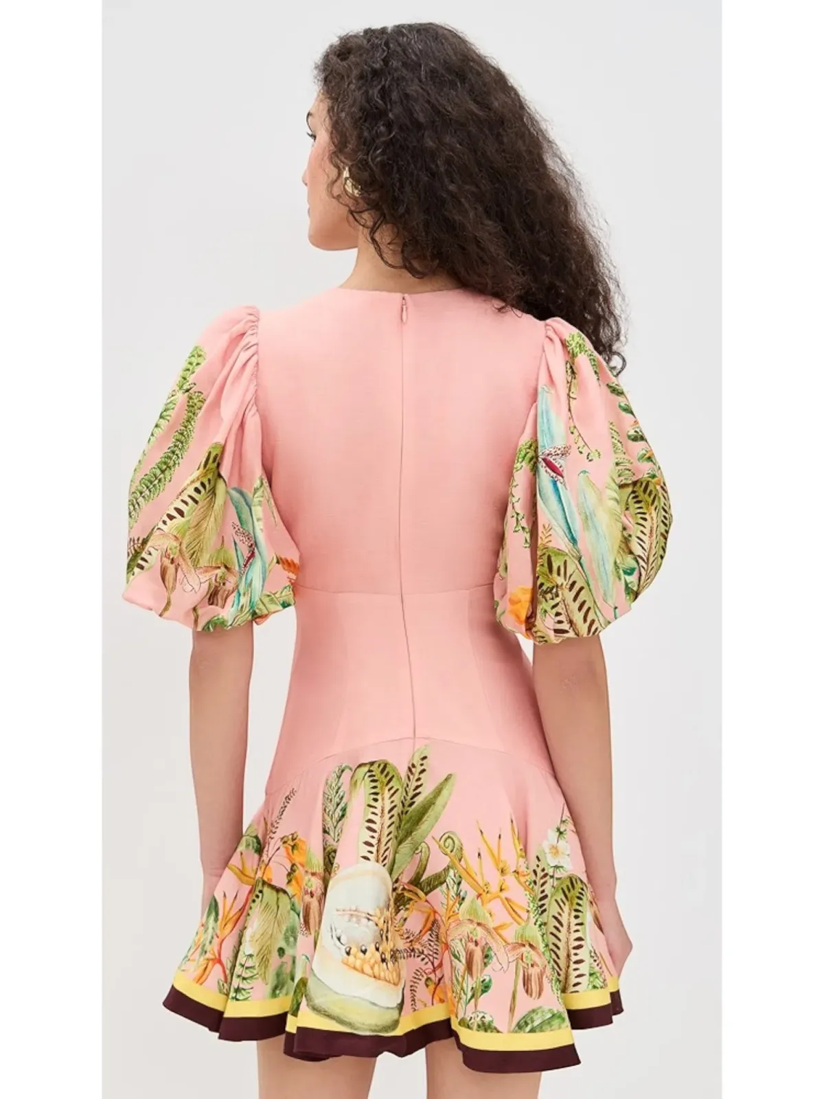 Alemais Papaya Mini Dress Size 16 Linen Blush Print Puff Sleeve - Image 3