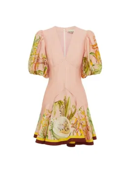 Alemais Papaya Mini Dress Size 16 Linen Blush Print Puff Sleeve  for rent on The Volte - image 2