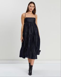 Asilio Metallic Check Dress Navy Size 10 for rent on The Volte - image 1