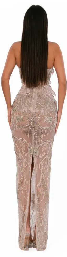 ALBINA DYLA  POWDER SHEER FLORAL CRYSTAL GOWN SIZE M for rent on The Volte - image 2