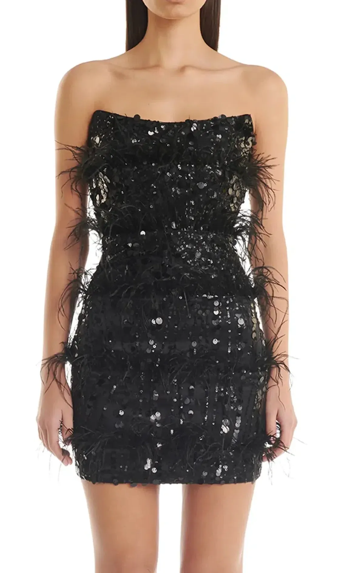 Eliya The Label Tiffany Black Feather & Sequin Mini Dress Size 10 - Image 4