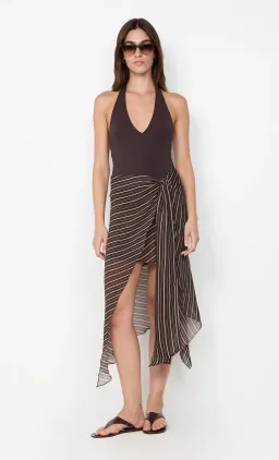 Norma Halter Dress Chocolate Slice Stripe , Brown Size 8 for rent on The Volte - image 2
