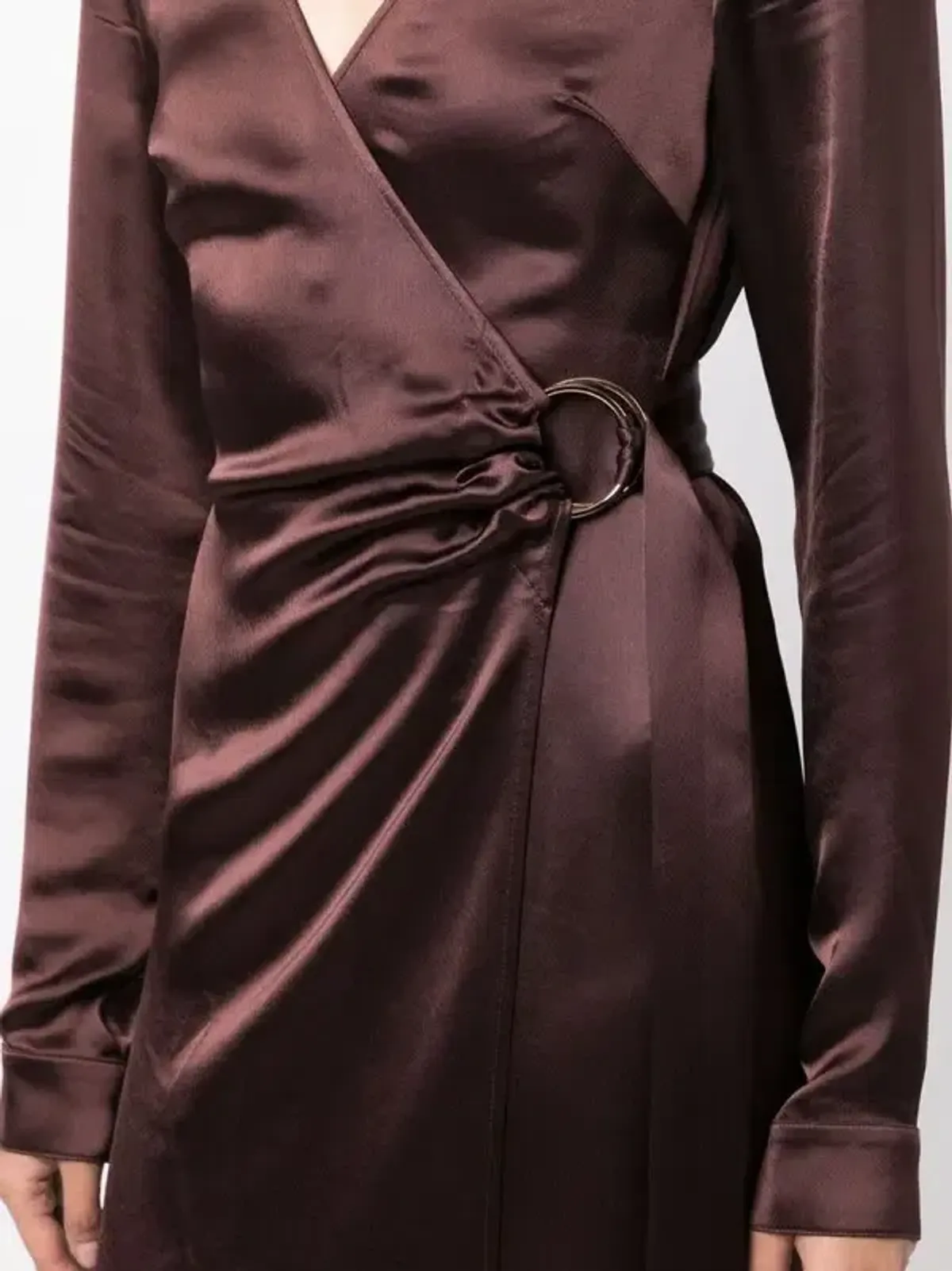 Anna Quan Chocolate Brown Satin Wrap Midi Dress AU10 - Image 5