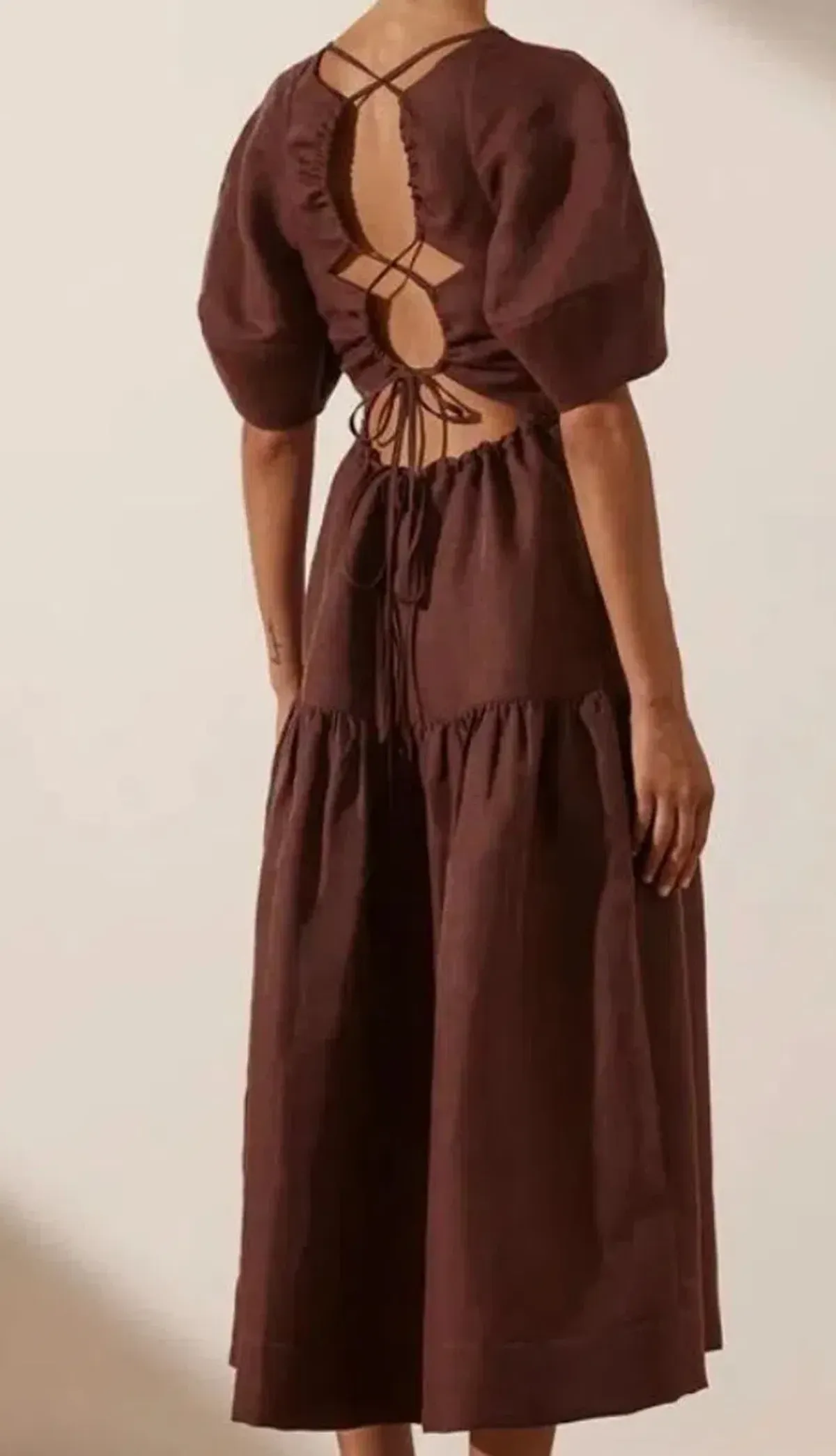 Shona Joy Marlene Open Back Midi Dress in Chocolate Size 10 / M - Image 1