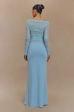 Darla Mesh And Slinky Off Shoulder Maxi Dress - Sky Blue for rent on The Volte - image 2