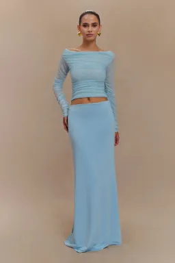 Darla Mesh And Slinky Off Shoulder Maxi Dress - Sky Blue for rent on The Volte - image 1