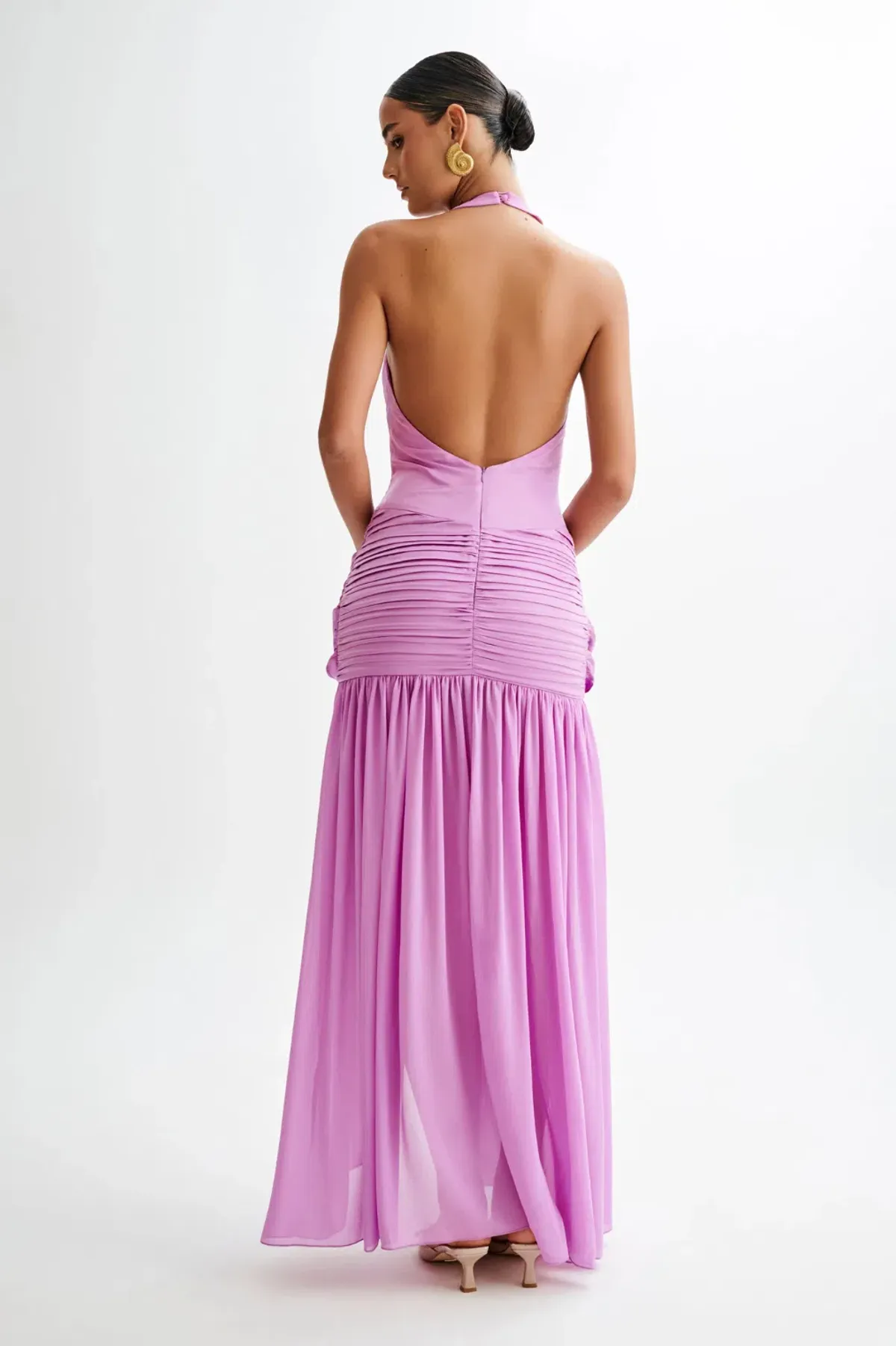 Graziana Satin Chiffon Plunge Maxi Dress - Violet - Image 4