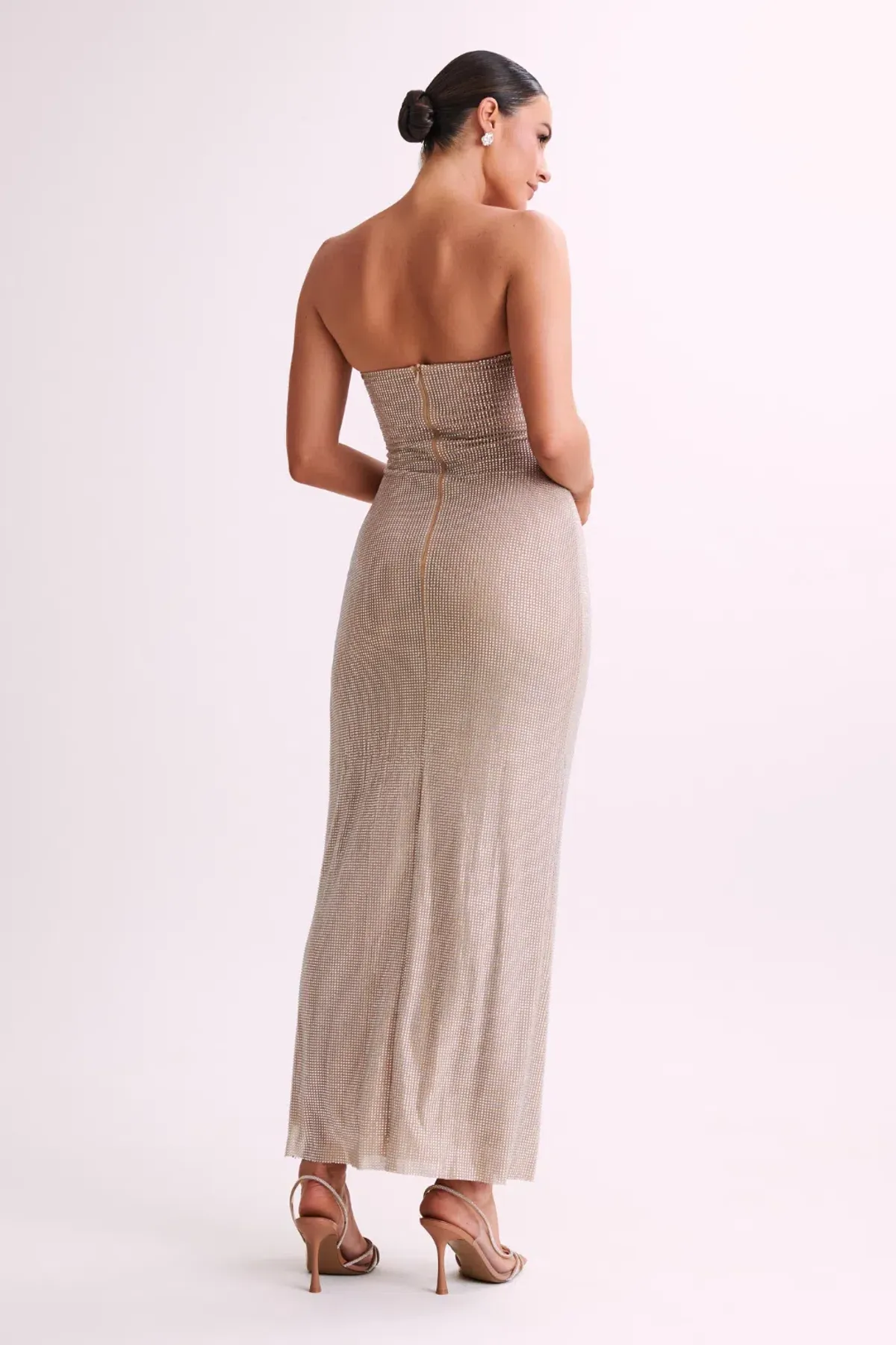 Strapless Rose Diamante Maxi Dress - Nude - Image 3