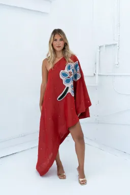 Alemais Scarlet Embellished Asymmetric Gown- 12 for rent on The Volte - image 3