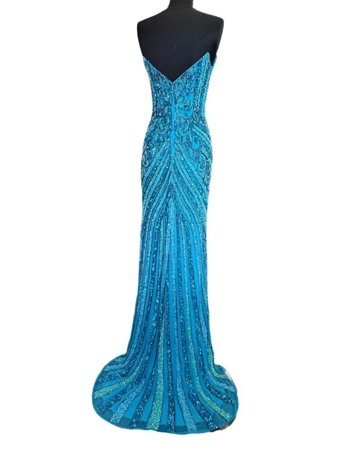 Jovani 38707 Size Turquoise AU 8 Beaded Strapless Dress - Image 2