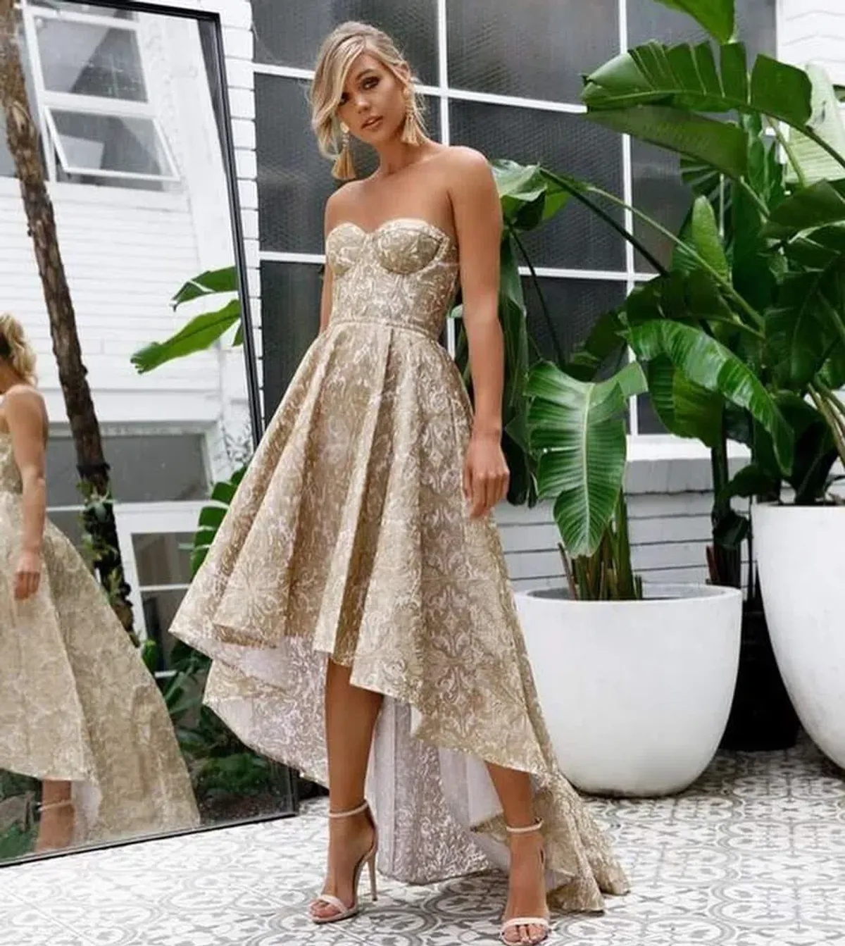 Elle Zeitoune Gold Embroidered Gianna Dress Size 12 - Image 5